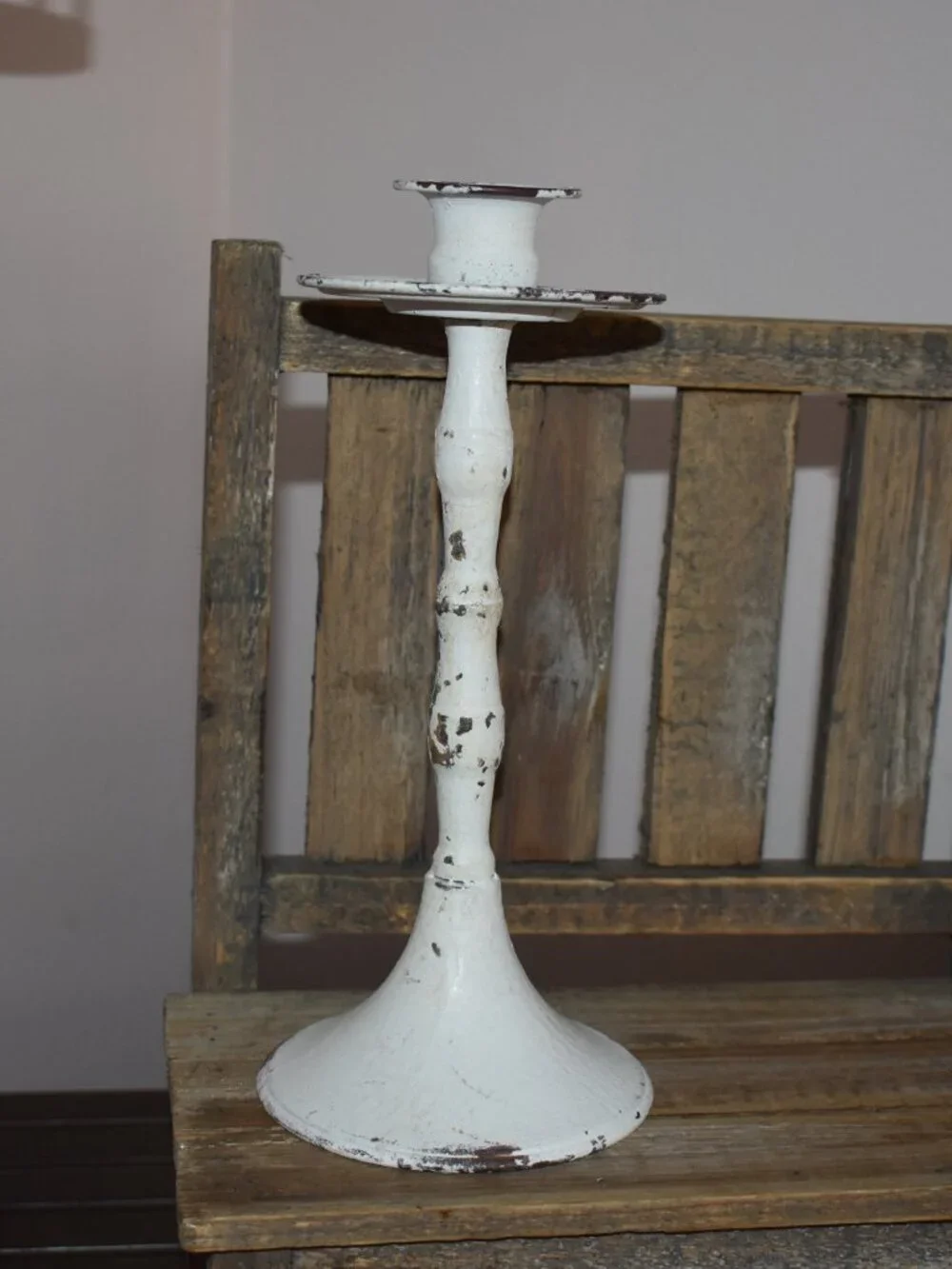 Vintage Shabby Chic Distressed White Iron Metal Candle Holder Farmhouse Decor